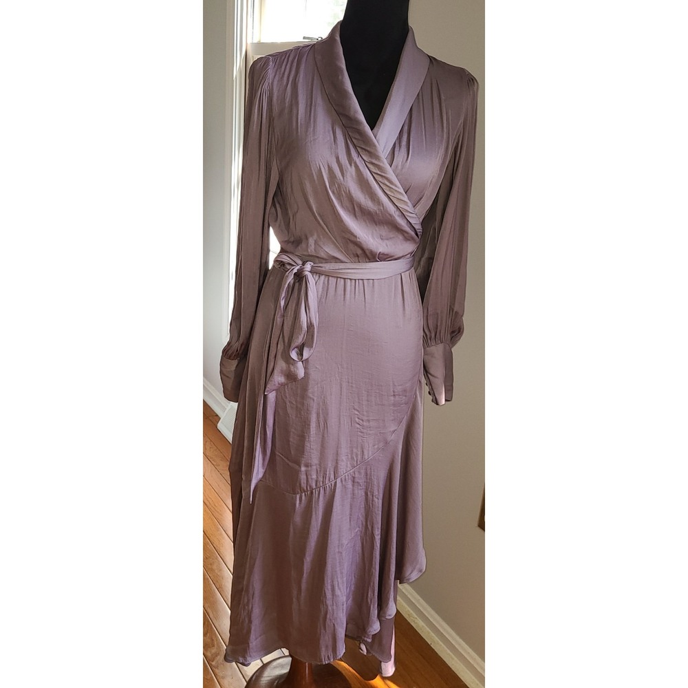 NWOT Banana Republic Factory Silky Wrap Maxi Dress Mauve Sz Med Flowy Elegant